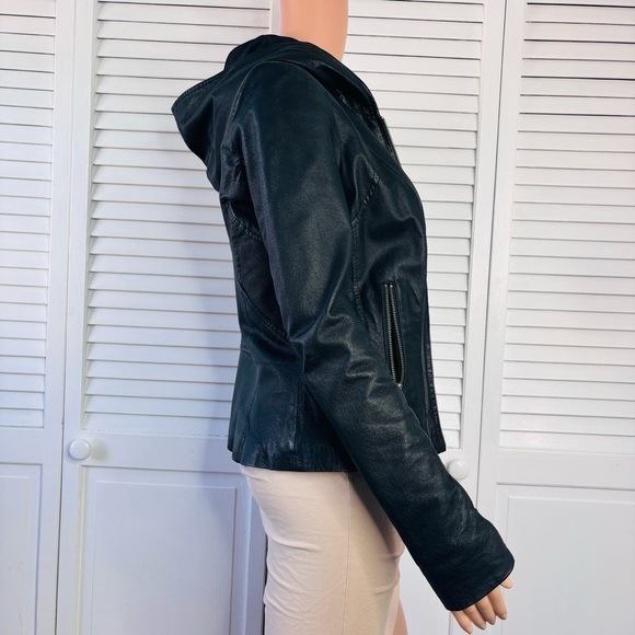 DANIER Vintage Black Hooded Leather Jacket Size XS - Picture 5 of 9